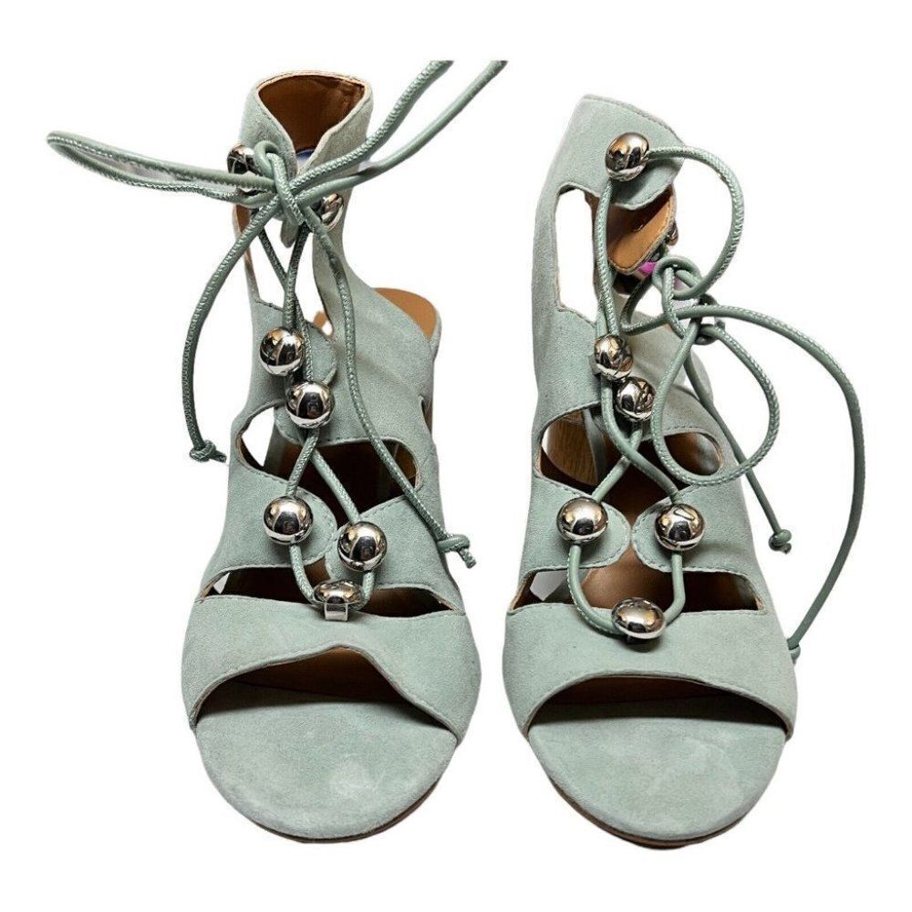REBECCA MINKOFF Adiv Ghillie Caged Sandals Suede Lace Up Open Toe Block Strappy - Picture 8 of 9